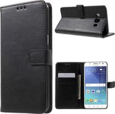 Retro design wallet case hoesje Samsung Galaxy J5 (2016) zwart