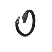 SILK Jewellery - Zilveren Armband / Bangle Slang - Fierce - S25.M - zwart leer rhodium - Maat  M