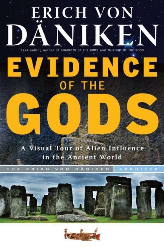 Boek 'Evidence Of The Gods' van Erich Von Däniken, met Stonehenge op de cover.