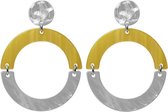 Biba oorbellen geel-zilverkleurig ronde hanger