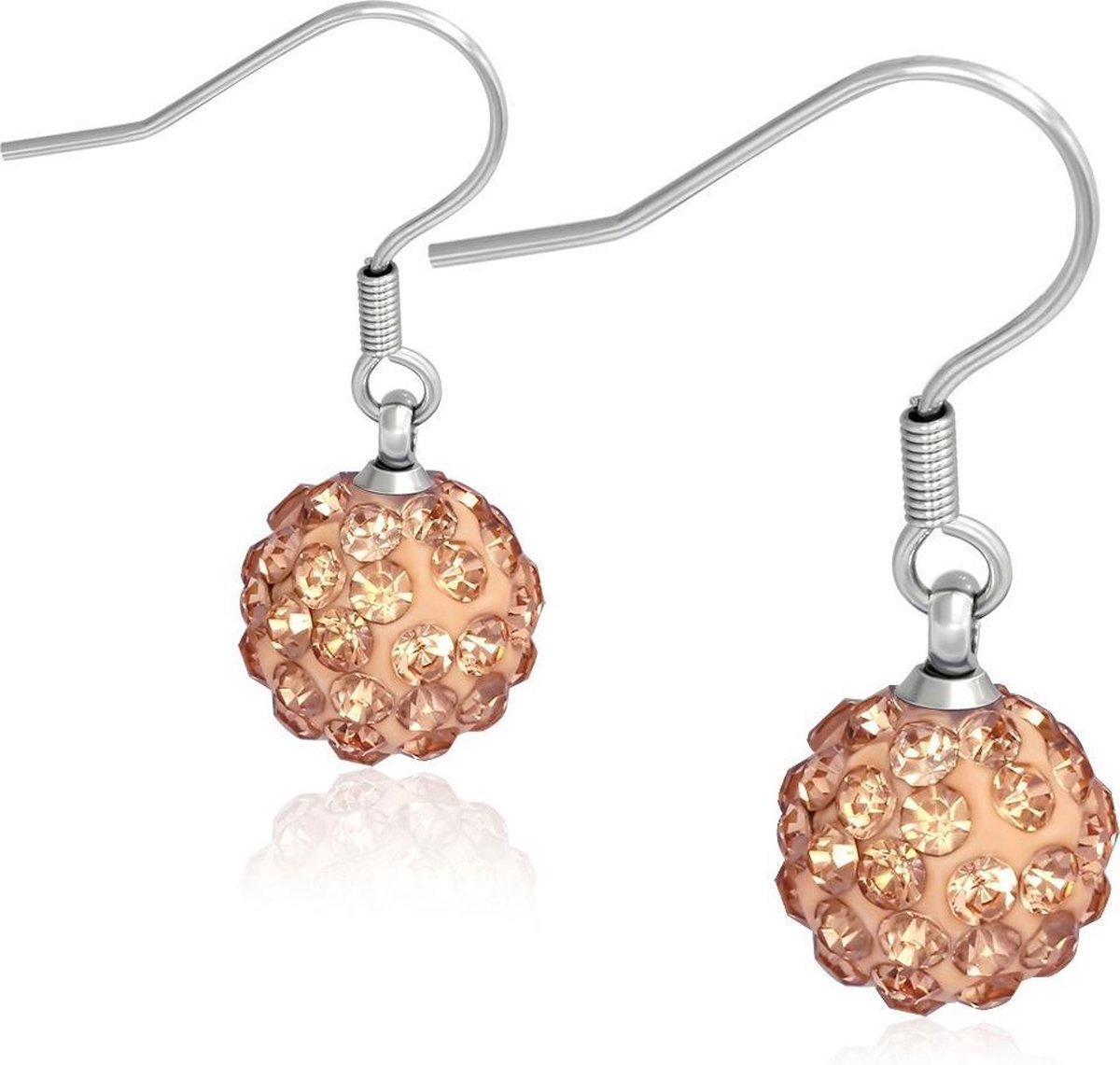 Amanto Oorbellen Bent Peache - 316L Staal - Shamballa - ∅10mm - 28mm