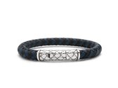 SILK Jewellery - Zilveren Armband - Crossline - 423BBU.19 - blauw/zwart leer - Maat 19