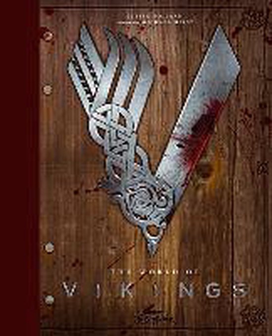 Boek 'The World of Vikings' met Vikings logo op een houten achtergrond.