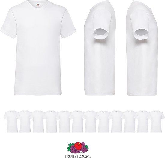 Fruit of the Loom Valueweight - Col en V - 12 pièces - taille XXL - blanc