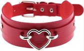 Gothic Choker Heart |Goth Collier | Faux Leather | BSDM Collar | Trendy | Uniek | Ketting | Punk | Alternative | Rock | Cadeau voor haar | Bordeaux Rood - One size fits all