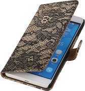 Huawei Honor 6 Plus Lace Kant Booktype Wallet Hoesje Zwart - Cover Case Hoes