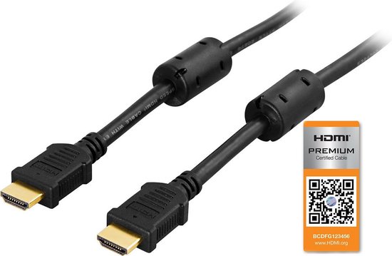 DELTACO HDMI-1030, Premium High Speed HDMI met Ethernet, 3D, 4K, Ultra HD 60Hz, vergulde connectoren, 19-pins mannelijk-mannelijk, 3m