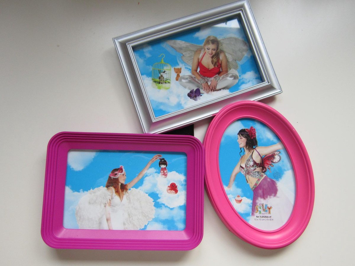 Silly - fotolijst - 3 verbonden delen - kinderkamer - kinderfotolijst - tienerkamer - pink - roze - zilver