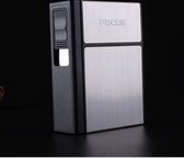 Sigaretten houder box met elektronische oplaadbare USB aansteker, geen vlam, winddicht, zilverkleurig, voor 20 sigaretten