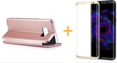 iCall - Samsung Galaxy S8+ / S8 Plus - Lederen Wallet Case Rose + Screenprotector Goud (3D) - Portemonnee Hoesje met Magneet sluiting - Book Case - Flip Cover - Klap - 360 bescherm