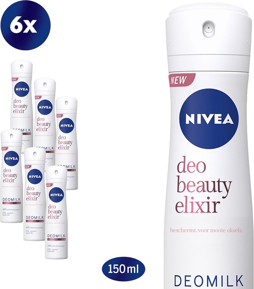 NIVEA Deo Beauty Elixir Sensitive Deodorant Spray - 6 x 150ml - Anti-Transpirant Spray - Voordeelverpakking - NIVEA