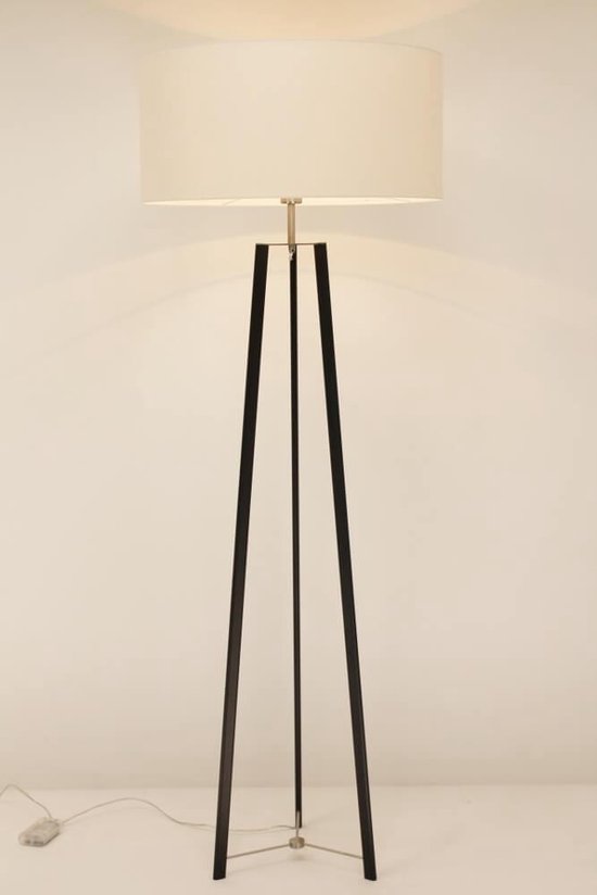 Vloerlamp CROOK zwart tripod | kap wit 60 cm bol.com