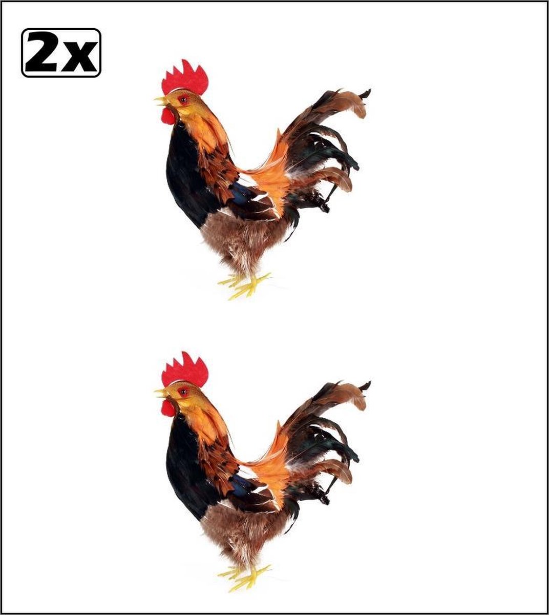 2x Haan op stokje 2 assorti 12 cm
