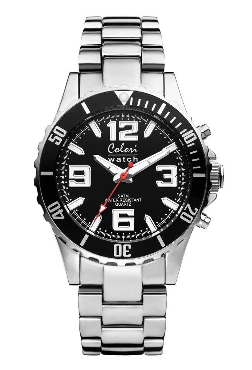 Colori 5-COL149 - Horloge - Zilverkleurig en zwart - 40mm