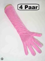 4x Paar handschoenen fluweel roze 40cm