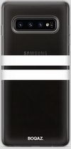 BOQAZ. Samsung Galaxy S10 hoesje - Plus hoesje - hoesje strepen wit