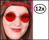 12x Uilebril rood glas - flower power John lennon beatles carnaval 70s and 80s festival