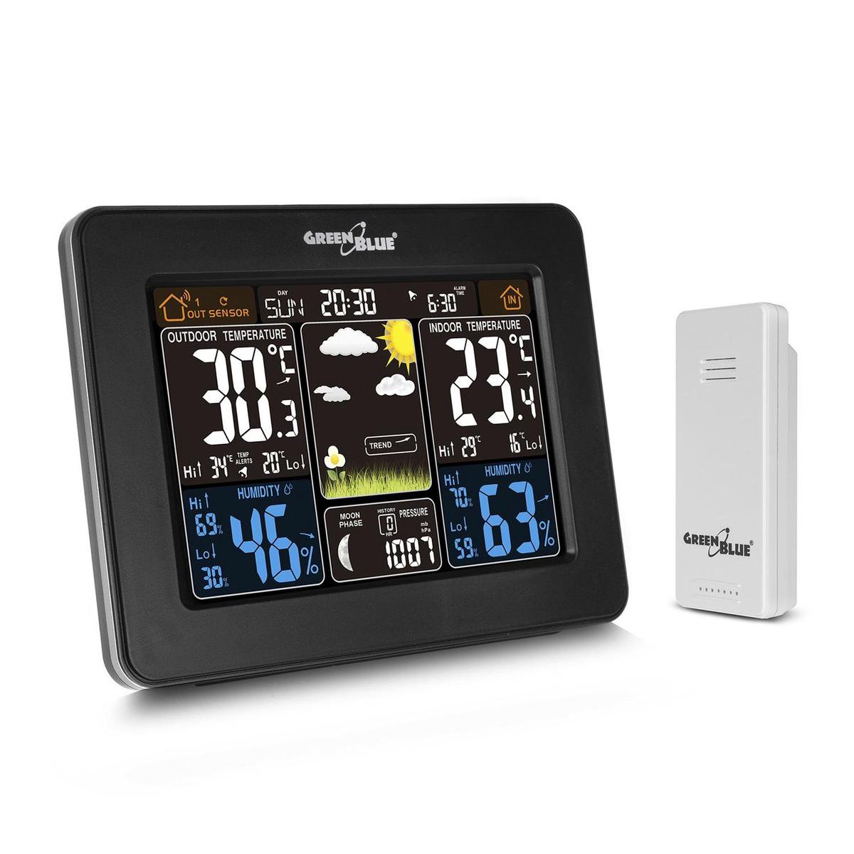 Weerstation DCF Maanfase GreenBlue DCF alarm Kleurenscherm GB523