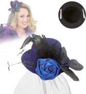 Mini hoed met roos en sluier blauw