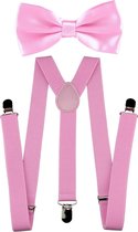 Fako Fashion® - Bretels Met Vlinderstrik - Vlinderdas - Strik - Effen - 100cm - Roze