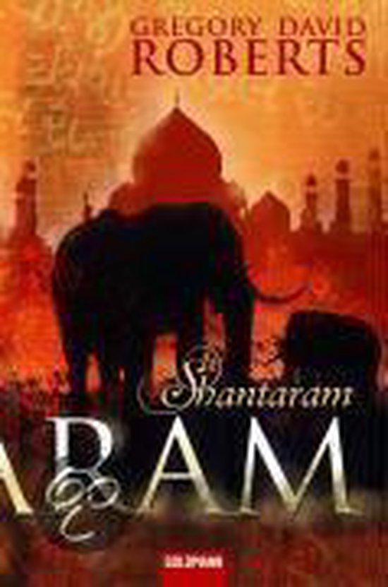 Boek "Shantaram" met een olifant en Taj Mahal op de cover.