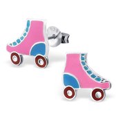 Zilveren oorbellen rolschaatsen blauw roze geel