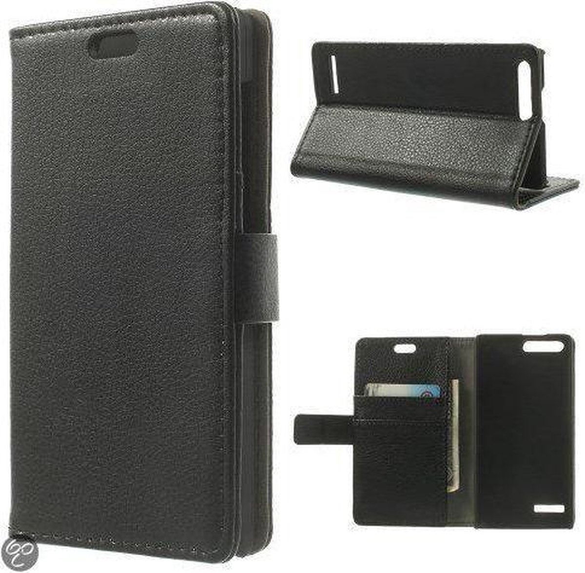 Litchi Grain Wallet case hoesje Geschikt voor: Huawei Ascend G6 zwart