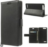 Litchi grain Wallet case cover Huawei Ascend G6 zwart