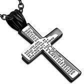 Amanto Ketting Alpay Black - Heren - 316L Staal - Kruis - Tekst - 17x25 mm - 60 cm