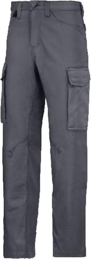 Pantalon de travail gris Snickers avec poches cargo, présenté sur fond blanc.