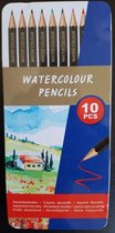 Aquarelpotloden - Aquacolor - Watercolour - potloden - voor kinderen en volwassenen - 10 stuks - met metalen opbergblik - Aquarelpotlood