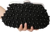 Elegant Zwart Bruidstasje met Parels - Clutch | Bruid - Bruidsmeid - Bruidsmeisje  | Feest - Gelegenheid - Bruiloft - Kerst - Gala - Communie |