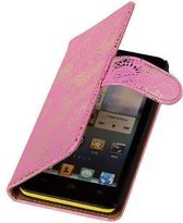 Roze Lace / Kant Design Book Cover Hoesje Galaxy S4 I9500
