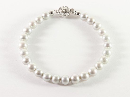 Bracelet avec perles d'eau douce grises naturelles et fermoir en argent - poignet 19 cm