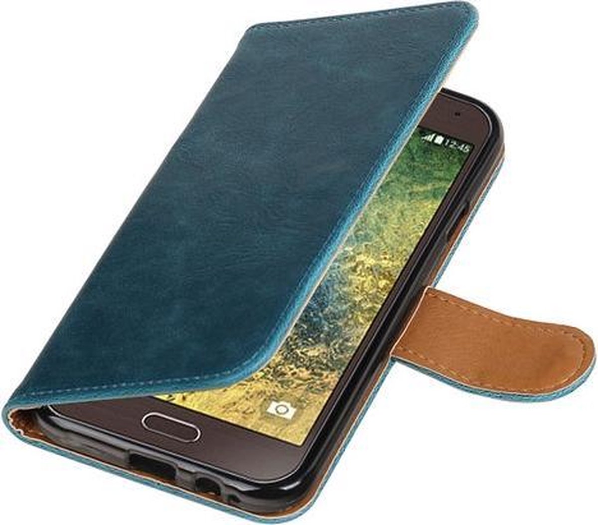 Blauw Pull-Up PU booktype wallet hoesje voor Samsung Galaxy E5