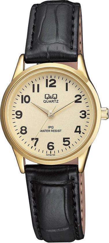 Q&Q Horloge - Goudkleurig (kleur kast) - Zwart bandje - 20 mm