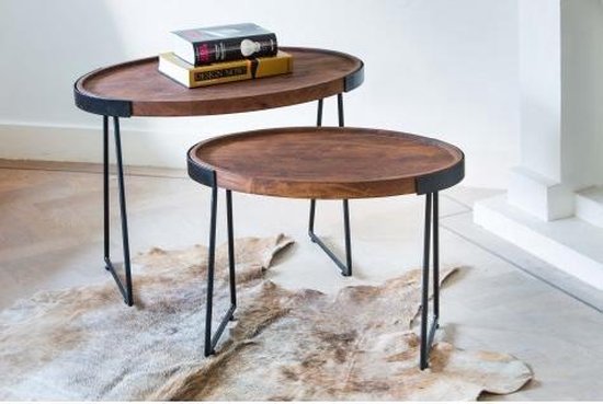 Bijzettafel / tafel set 2 ovaal hout zwart bruin | bol.com