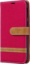 Denim Book Case - Geschikt voor Samsung Galaxy A40 Hoesje - Rood