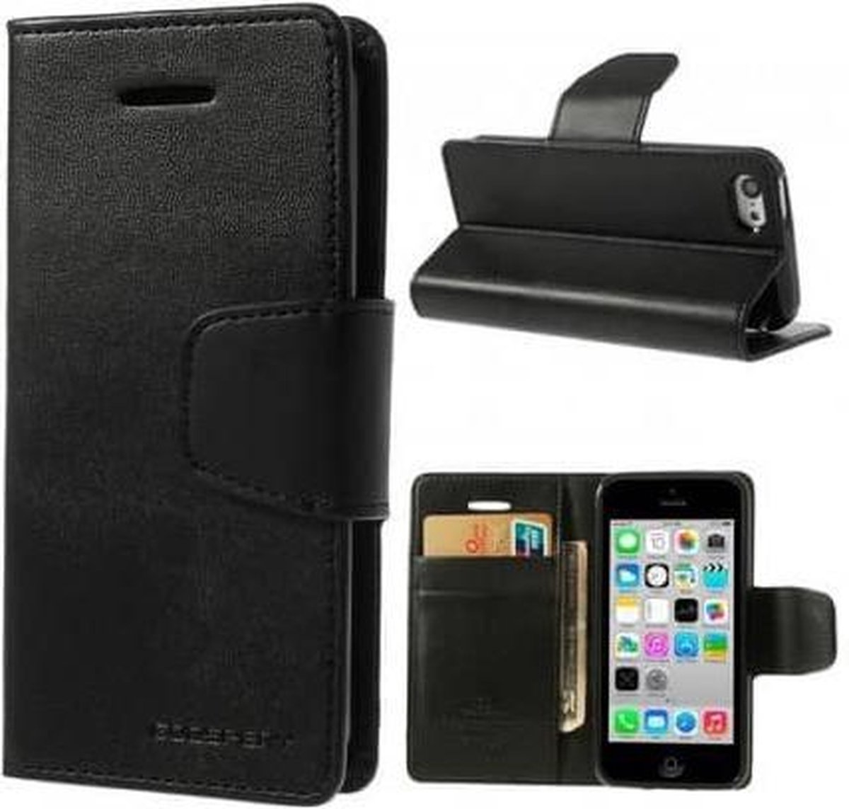 Goospery Sonata Leather case hoesje Geschikt voor: iPhone 5C Zwart