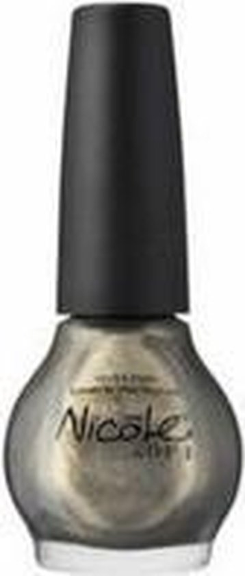 Nicole by OPI nagellak, 'The Gold Shoulder'. Metallic gouden kleur met een zwarte dop.