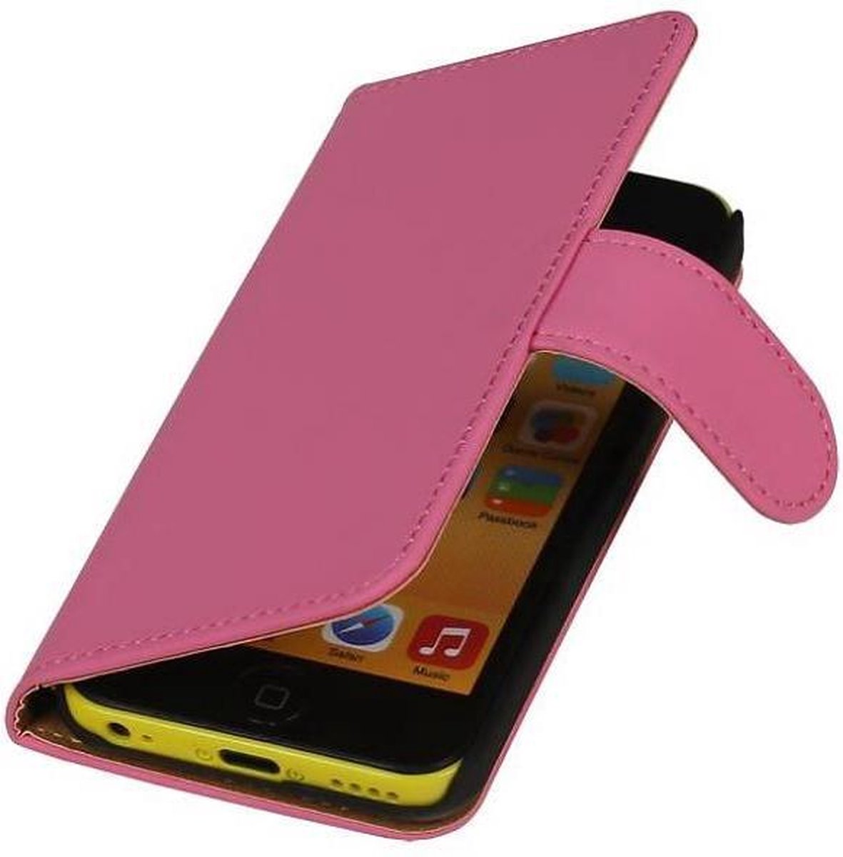 Effen Bookstyle Hoes Geschikt voor iPhone 5 C Roze