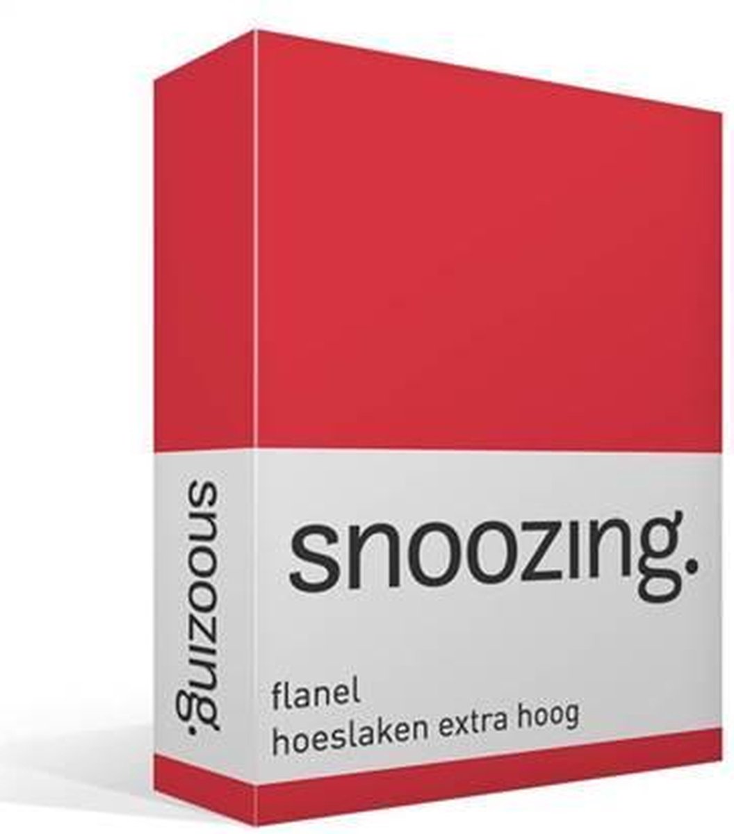 Snoozing - Flanel - Hoeslaken - Extra Hoog - Lits-jumeaux - 160x210/220 cm - Rood