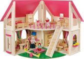 howa Maison de poupée en bois "pliable" avec 21 ensembles de meubles et 4 poupées 7013
