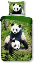 Snoozing Panda's - Flanel - Dekbedovertrek - Junior - 120x150 cm + 1 kussensloop 60x70 cm - Multi kleur
