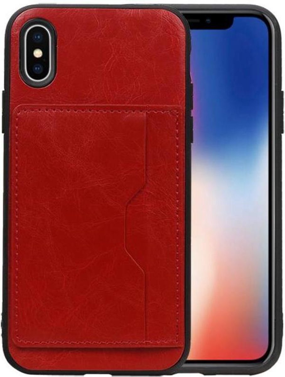 Rood Staand Back Cover 1 Pasje Hoesje voor iPhone X