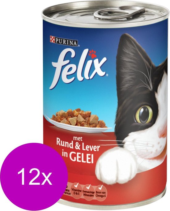 FELIX Blik Met Gelei - Rund en Lever - Kattenvoer - 12 x 400 g | bol.com