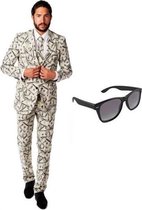 Heren kostuum / pak met dollar print maat 52 (XL) - met gratis zonnebril