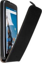 Premium Zwart Motorola Nexus 6 Lederen Flip case Telefoonhoesje