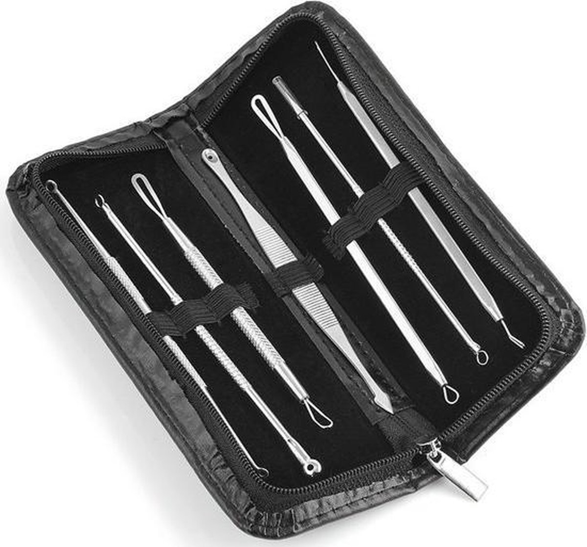Goedkoopste Mee-eters & Acne Verwijderen Set - RVS Blackhead Killer 8-Delig - inclusief ledere etui - Underdog Tech