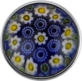 Quiges - Dames Click Button Drukknoop 18mm Bloemen Diep Blauw Glas - EBCM191